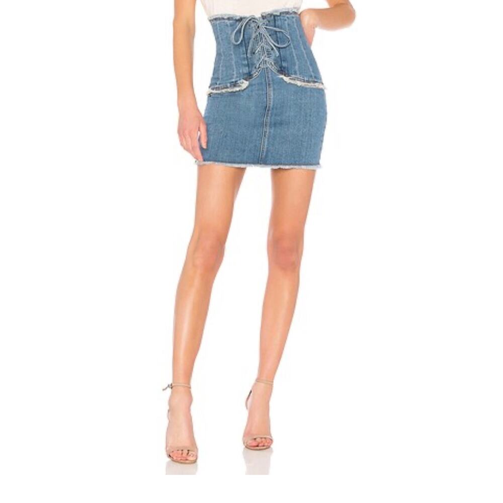 Bardot X Revolve High Corset Waist Denim Skirt in Size 26. - Picture 3 of 9
